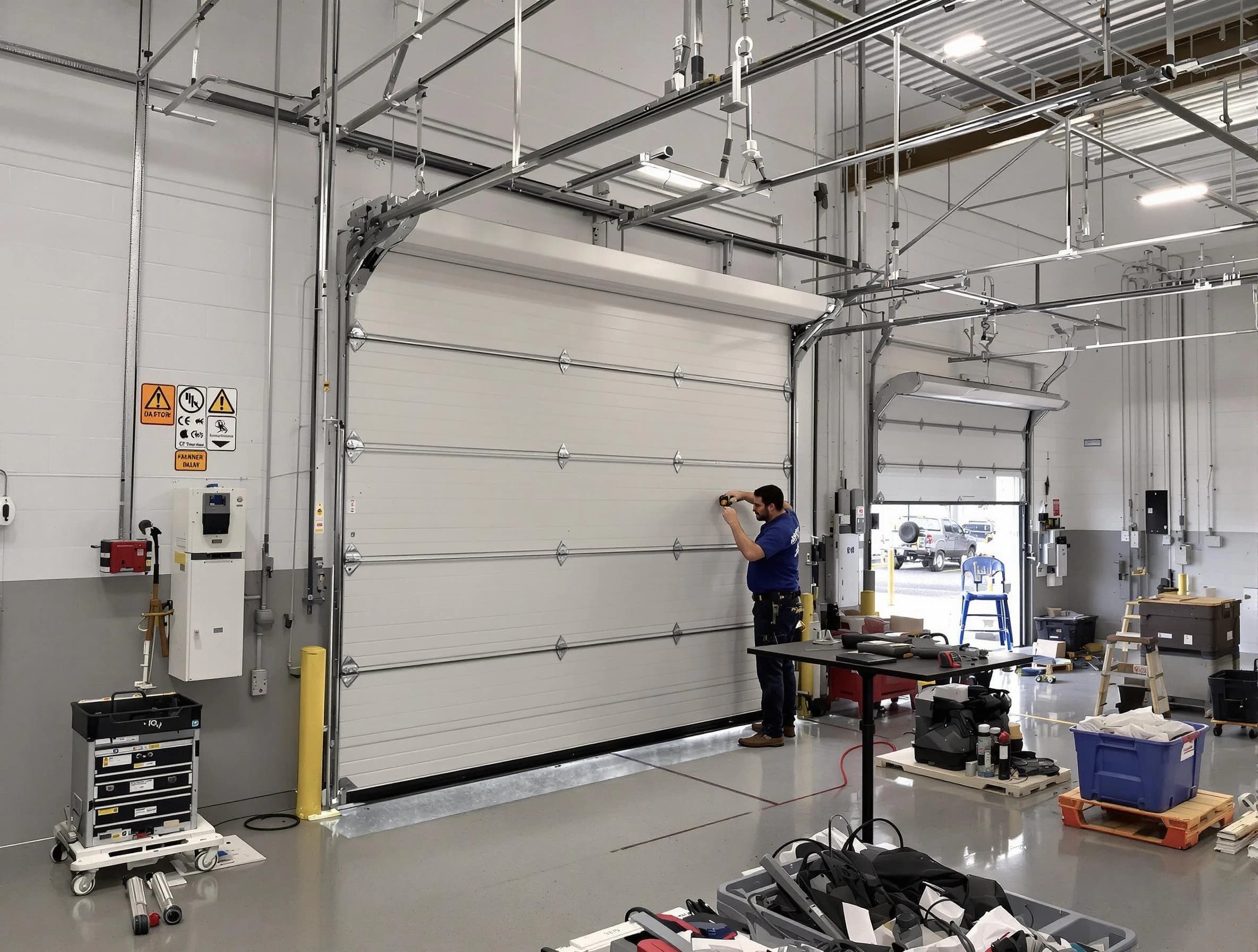 Commercial garage door repair being performed by Bonanza Garage Door Repair expert in Bonanza