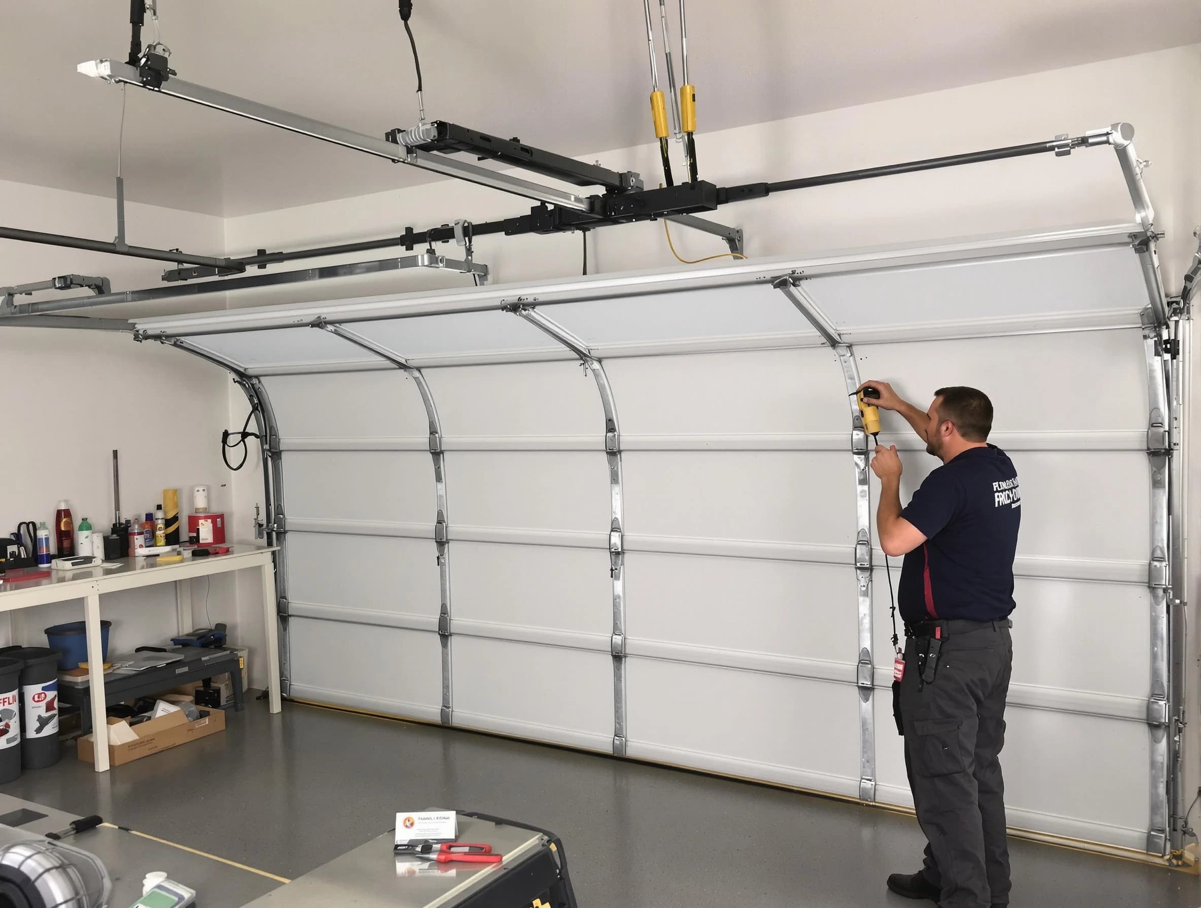 Bonanza Garage Door Repair certified technician performing overhead door system repair in Bonanza