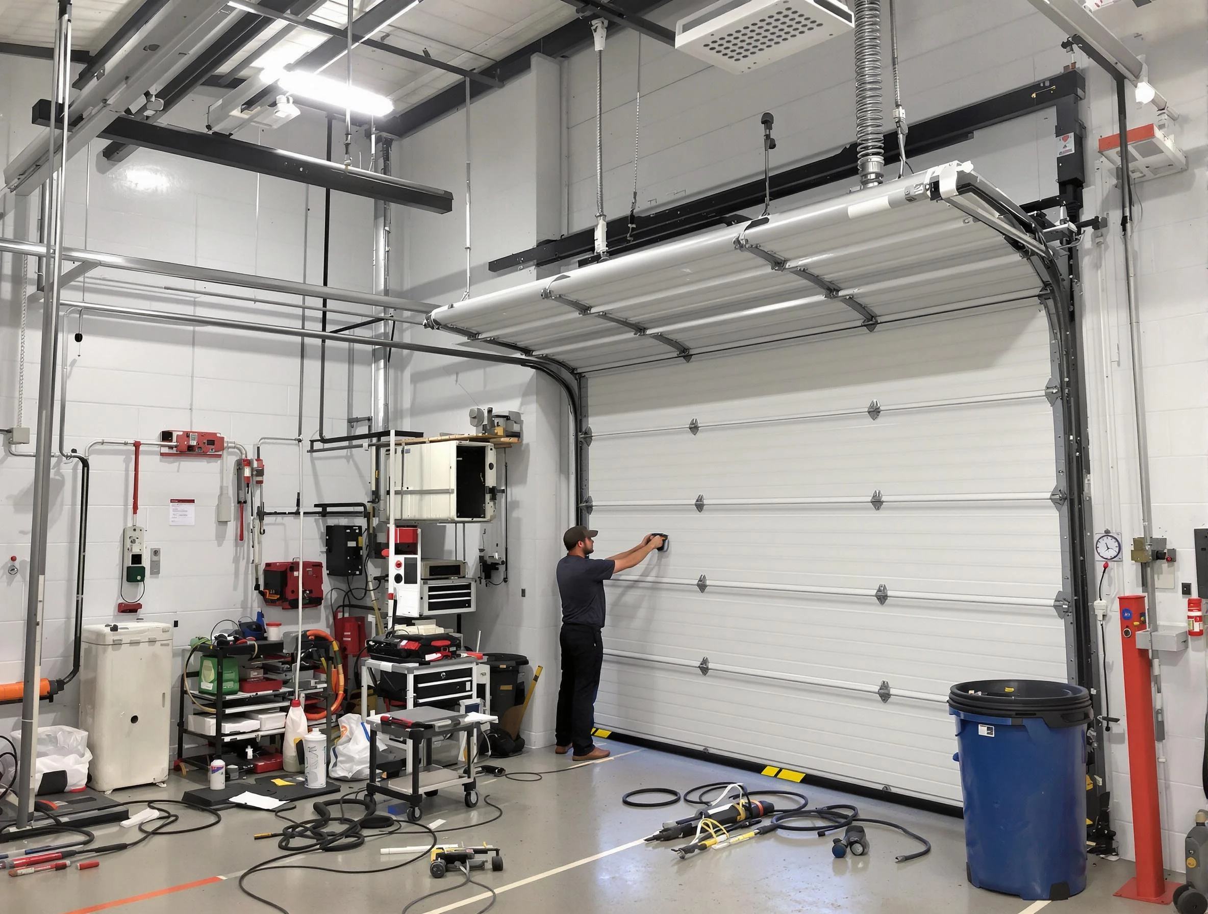 Bonanza Garage Door Repair certified technician performing commercial door repair at a Bonanza business facility
