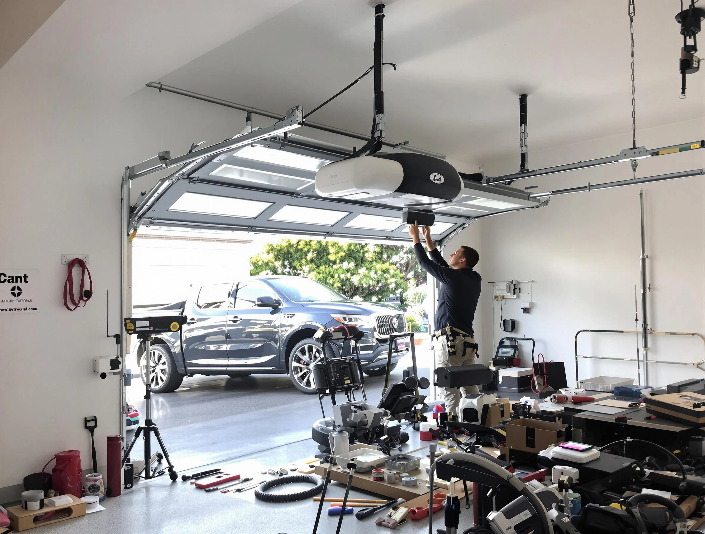 Bonanza Garage Door Repair specialist installing smart garage door opener system in Bonanza home